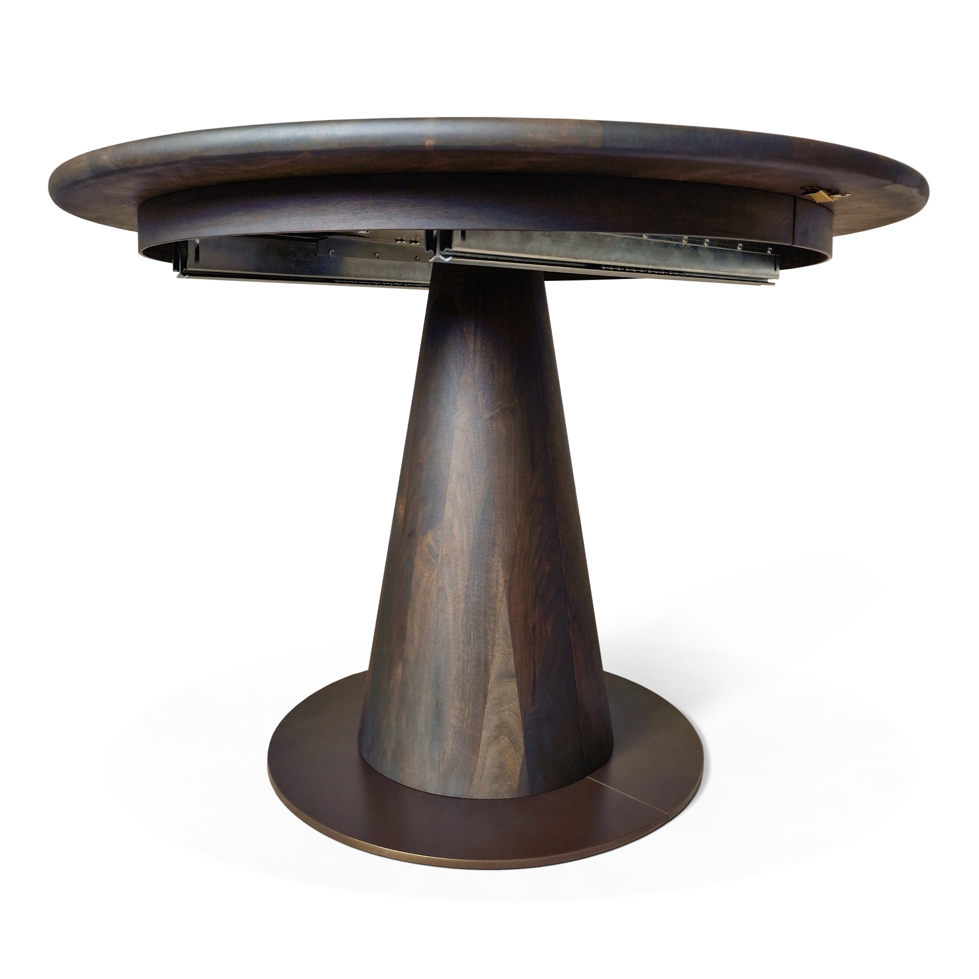 Table à manger ronde extensible en noyer – Découvrez notre table à manger ronde fabriquée à la main en chêne avec pieds en tube – un ajout superbe à toute maison – Fabriquée