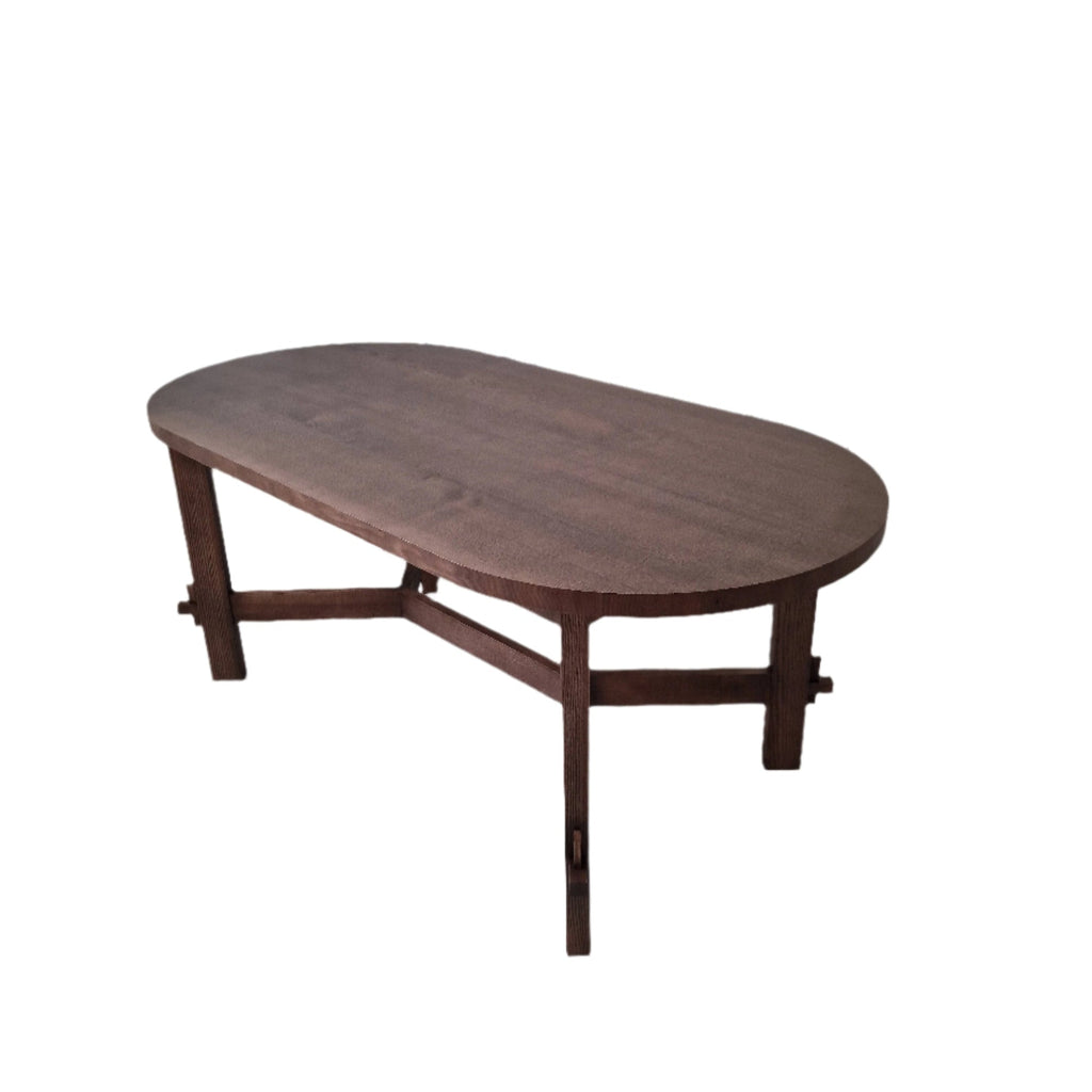 Table à manger ovale en chêne massif - Voici la table à manger extensible en chêne - fabriquée en bois massif et recouverte d'huile couleur chocolat - une pièce qui