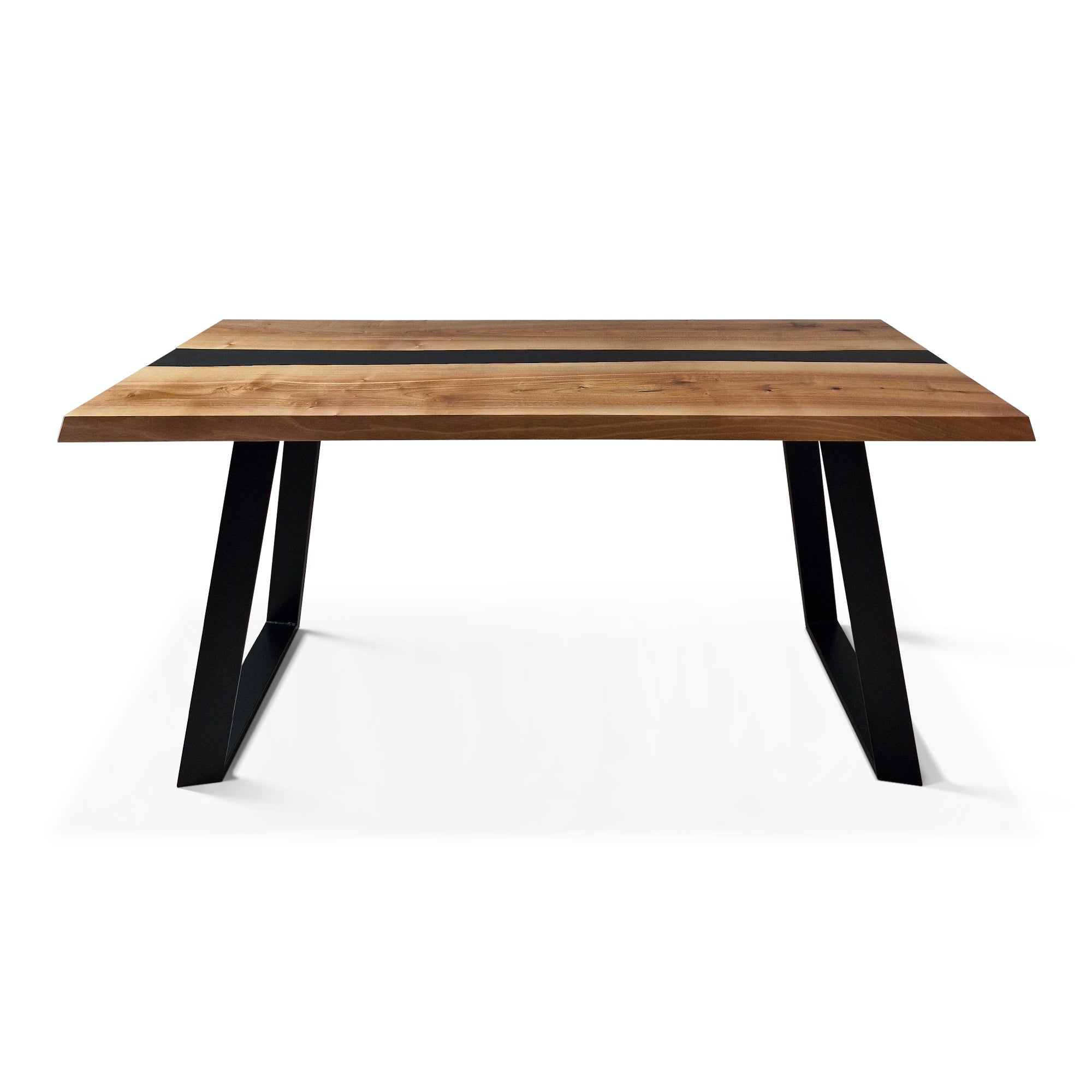 Table époxy noire - Succombez au charme de notre table époxy noire - avec piètement trapèze - L'alliance de l'orme et de la résine colorée en fait un véritable