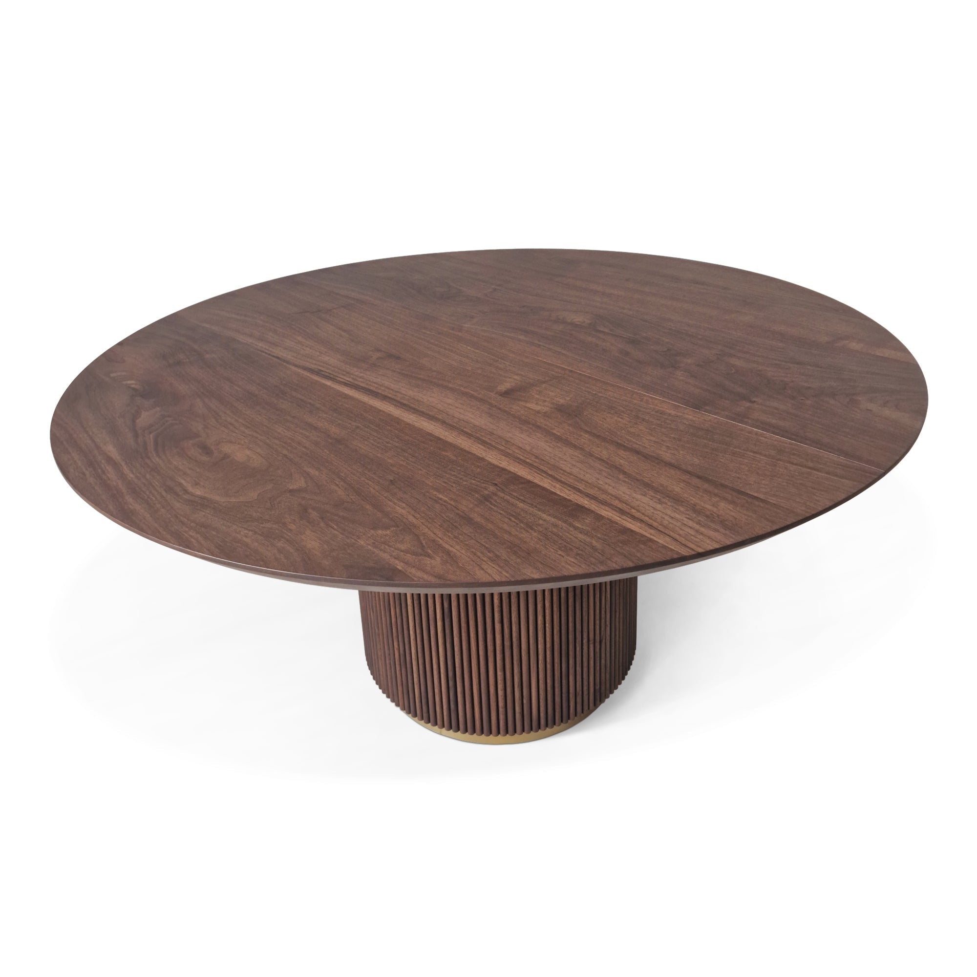 Table à manger ronde extensible en noyer couleur chocolat - avec plateau en noyer massif, en placage de noyer ou en chêne traité thermiquement - combine habilement