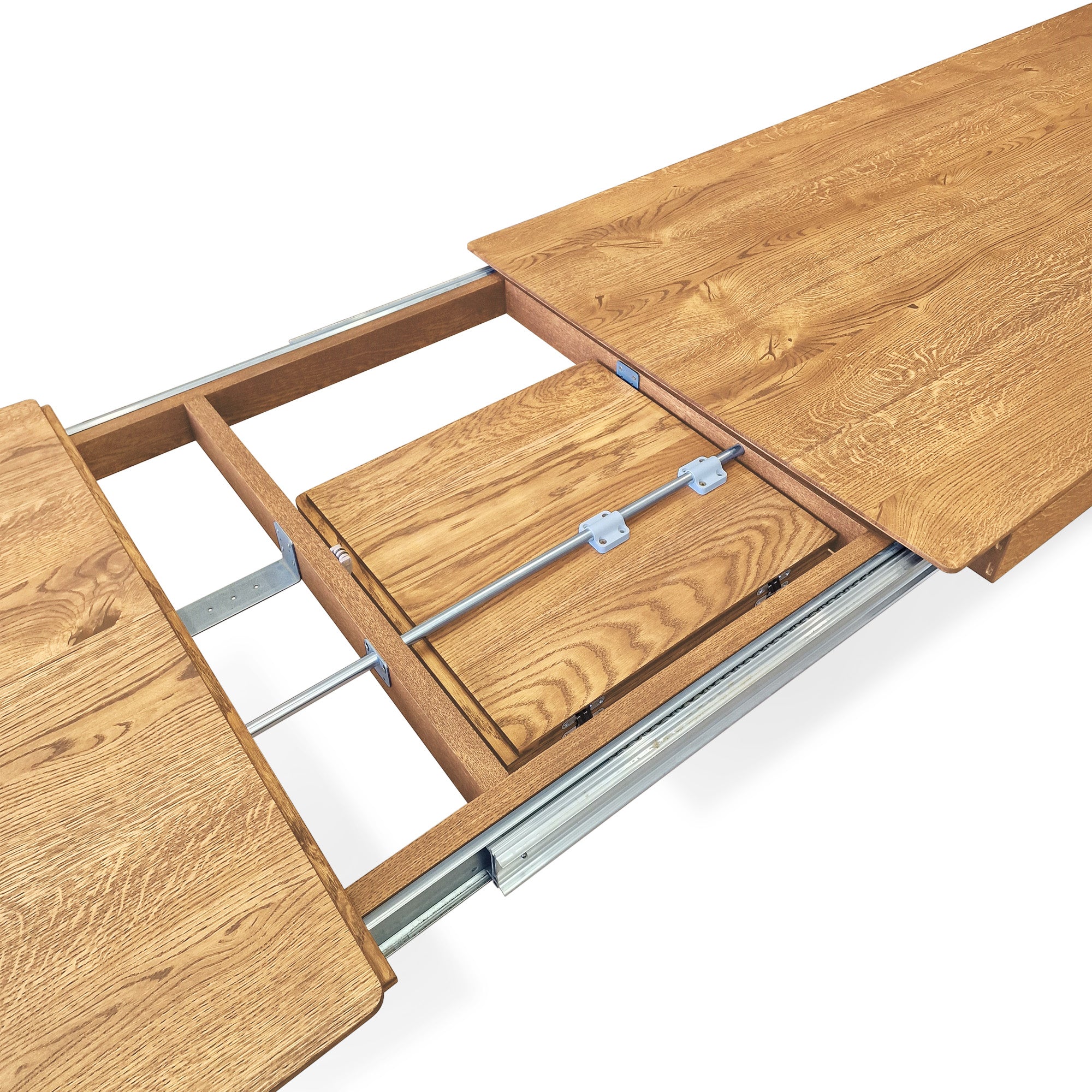 Table à manger extensible en chêne – La table de salle à manger en chêne affiche un design élégant et contemporain, caractérisé par ses lignes fluides et son épaisseur fuselée