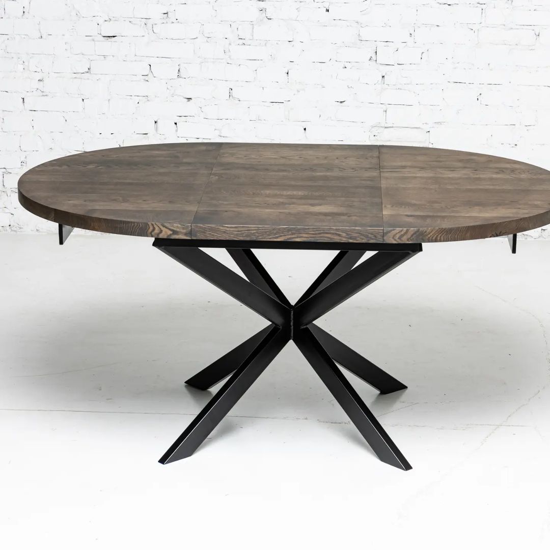 Table à manger ronde extensible en chêne foncé - Voici notre table à manger ronde en chêne massif fabriquée à la main - un ajout magnifique à tout intérieur - Fabriquée à partir de