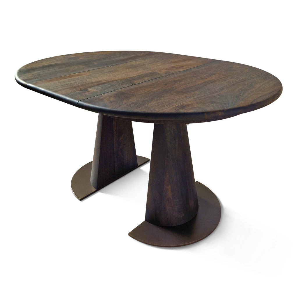 Table à manger ronde extensible en noyer – Découvrez notre table à manger ronde fabriquée à la main en chêne avec pieds en tube – un ajout superbe à toute maison – Fabriquée