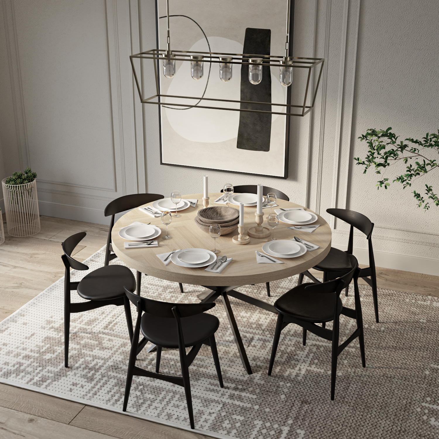 Table à manger ronde à chevrons extensible en chêne Cotton - Découvrez notre table à manger ronde à chevrons extensible en chêne Cotton, fabriquée à la main - un