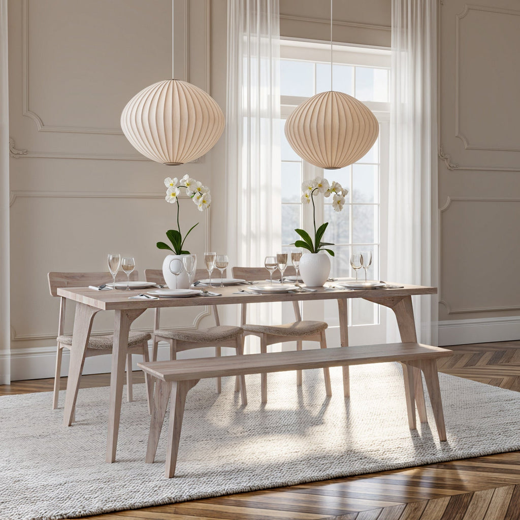 Table à manger extensible en chêne coton – Fabriquée à la main en bois massif – cette exquise table de salle à manger extensible en chêne massif de la collection est une