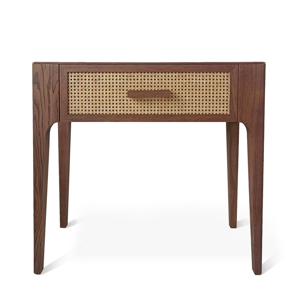 Ensemble de chevet - L'ensemble comprend deux tables de chevet et une console - fabriqués en chêne massif avec des éléments en rotin naturel - apportant une touche d'élégance et