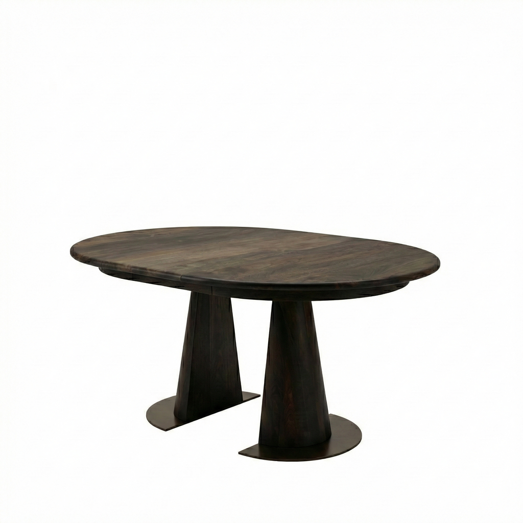 Table à manger ronde extensible en noyer – Découvrez notre table à manger ronde fabriquée à la main en chêne avec pieds en tube – un ajout superbe à toute maison – Fabriquée