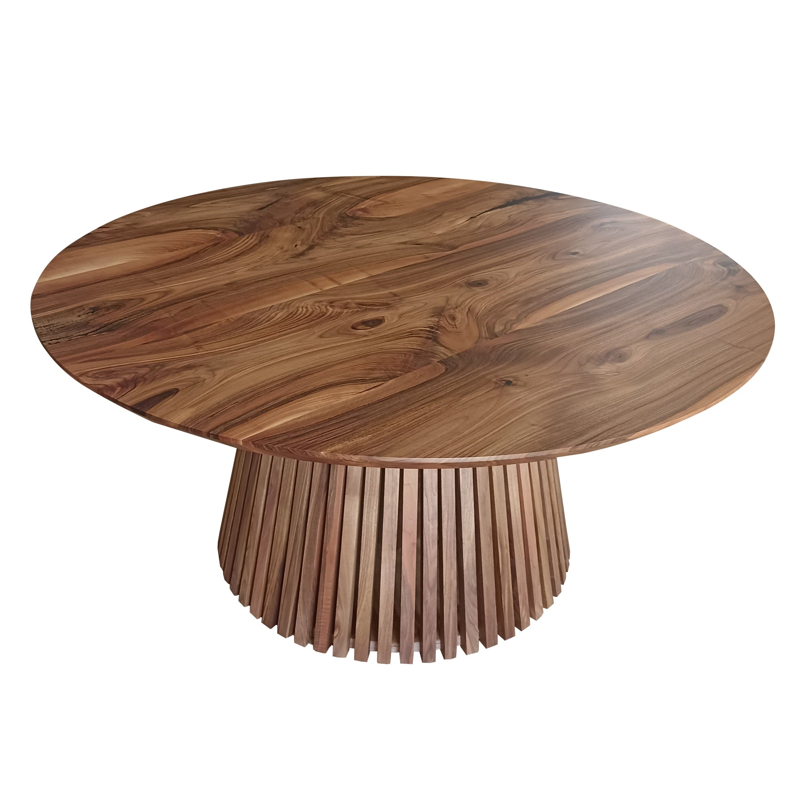 Table à manger ronde extensible en noyer – Découvrez notre table à manger ronde extensible en noyer fabriquée à la main avec pieds en tube – un ajout magnifique à toute