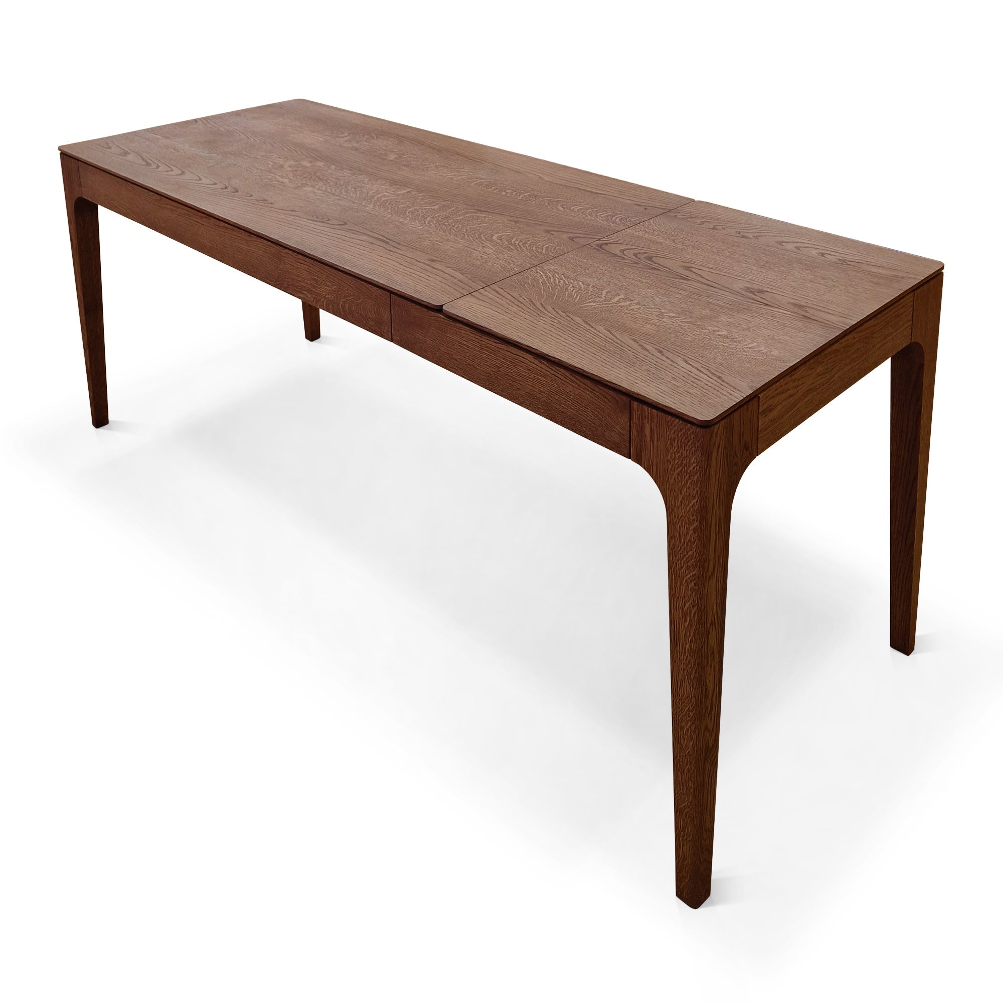 Table à Manger Extensible en Chêne Chocolat - La table à manger extensible en chêne chocolat se distingue par son design épuré et contemporain, caractérisé par son plateau lisse
