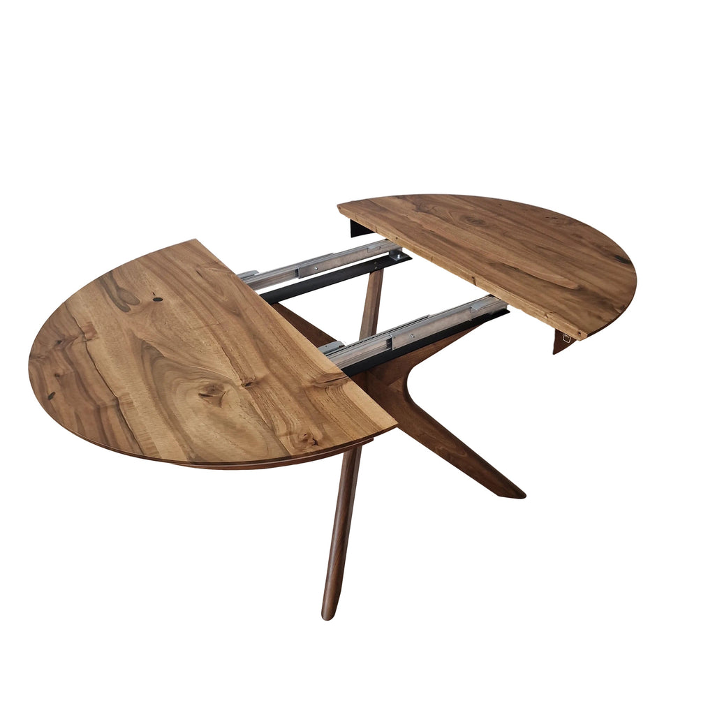 Table à manger ronde extensible en noyer – Découvrez notre table à manger ronde en noyer fabriquée à la main – un ajout magnifique à tout intérieur – Fabriquée en bois massif