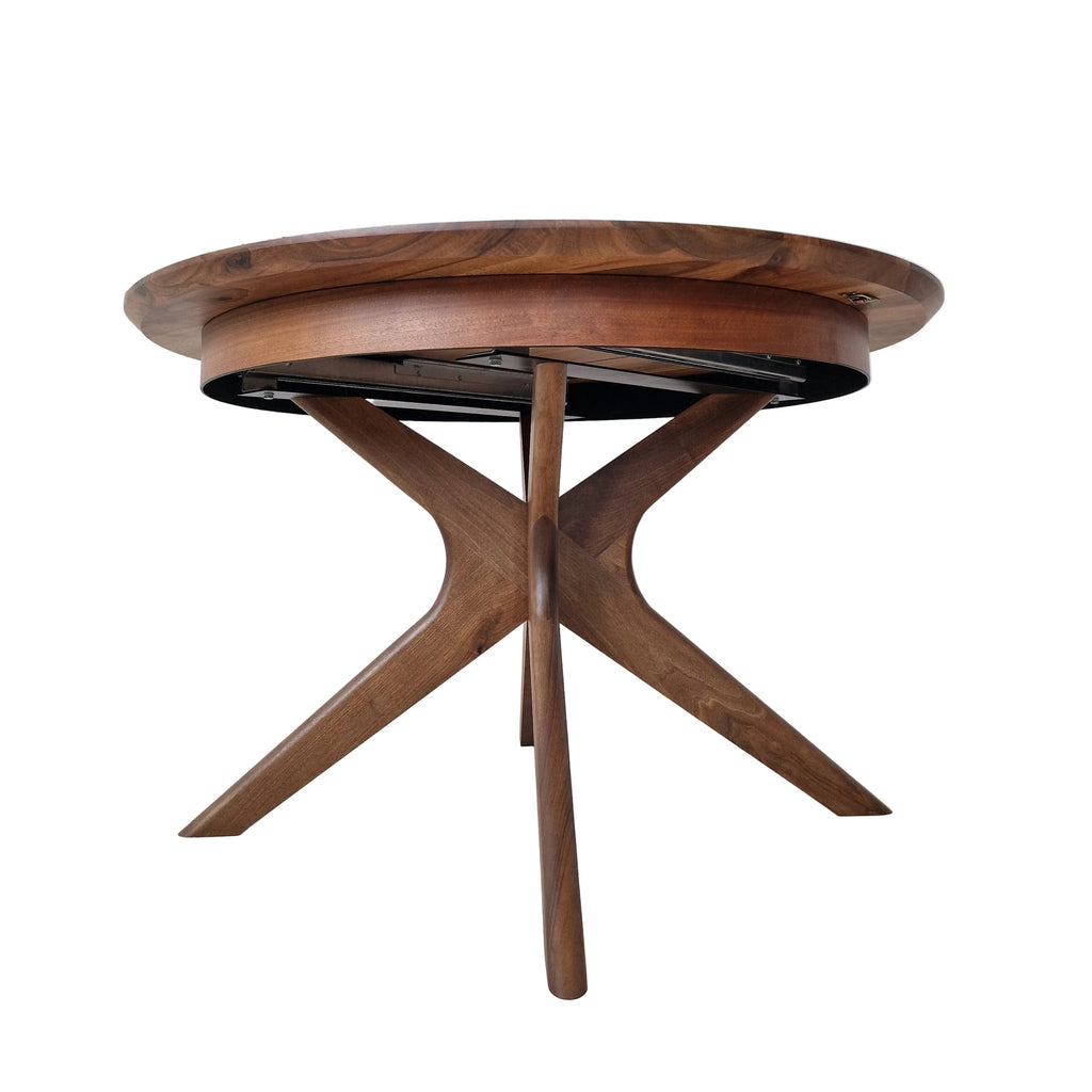 Table à manger ronde extensible en noyer – Découvrez notre table à manger ronde en noyer fabriquée à la main – un ajout magnifique à tout intérieur – Fabriquée en bois massif