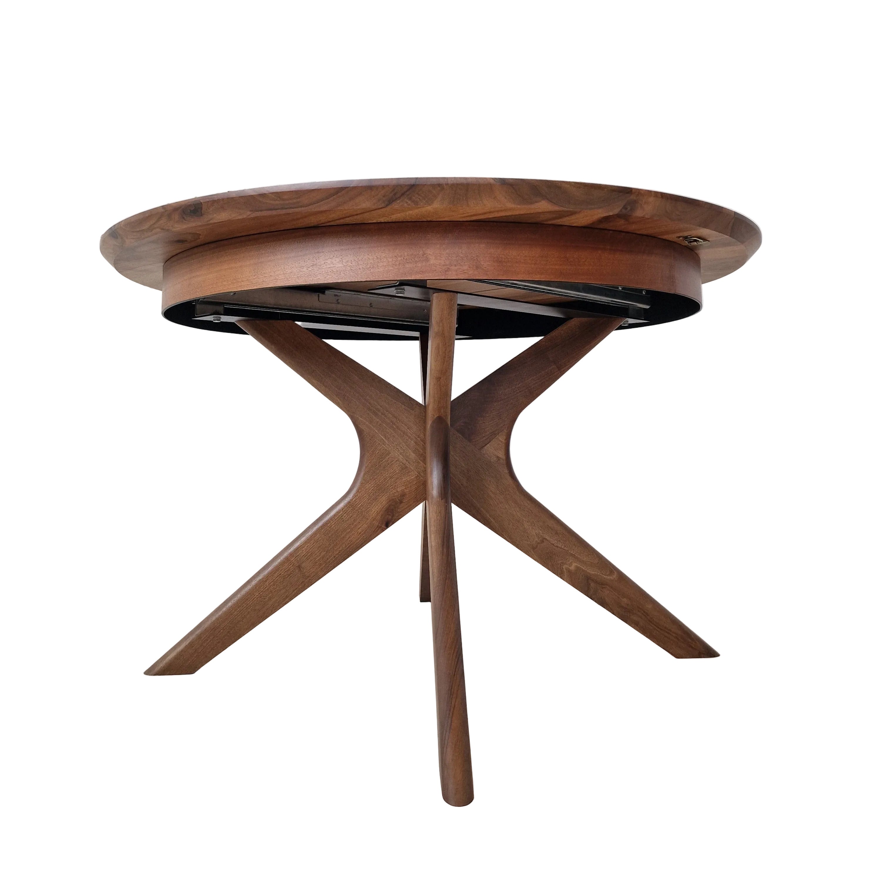 Table à manger ronde extensible en noyer – Découvrez notre table à manger ronde en noyer fabriquée à la main – un ajout magnifique à tout intérieur – Fabriquée en bois massif