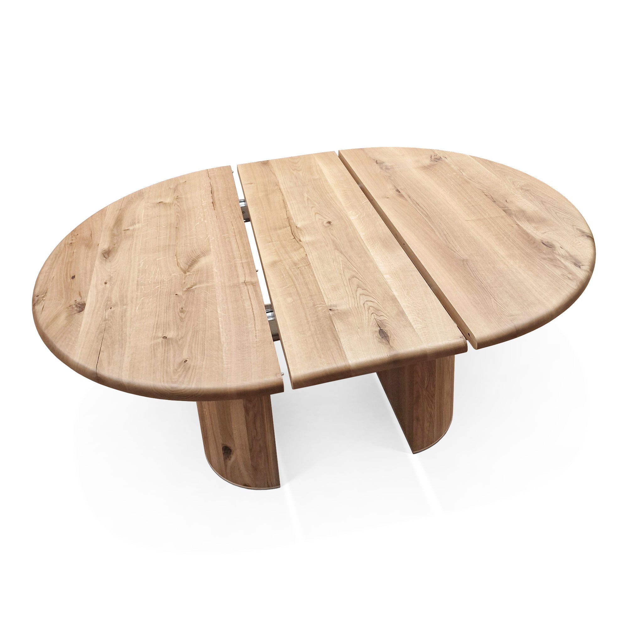Table à manger ronde extensible en chêne - Plongez dans le mélange harmonieux de chaleur et de modernité avec notre table à manger ronde en chêne - rehaussée par des pieds ronds