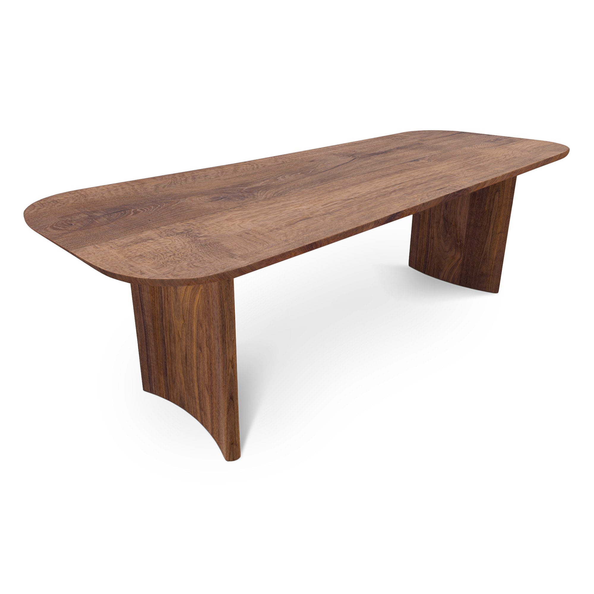 Table à manger en chêne chocolat - La table arbore un design unique avec des pieds joliment incurvés sur les côtés - entièrement fabriquée en noyer massif.