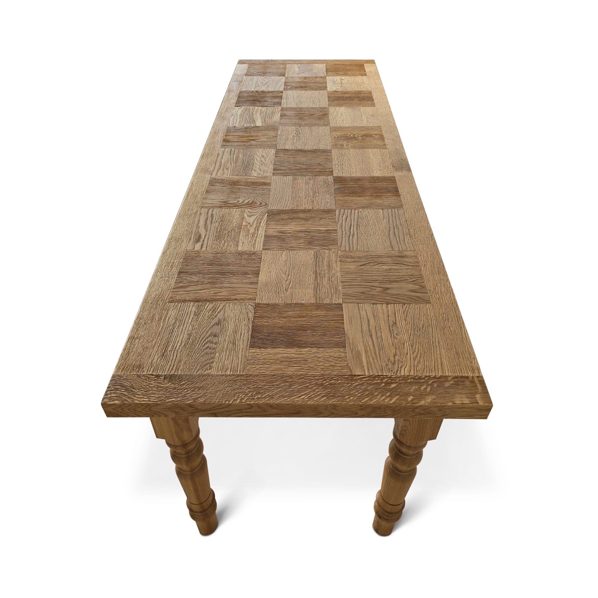 Table à Manger Extensible - Grande table de salle à manger anglaise de style campagnard avec chêne parqueté à damiers allie le charme serein de la vie rurale à l'élégance urbaine