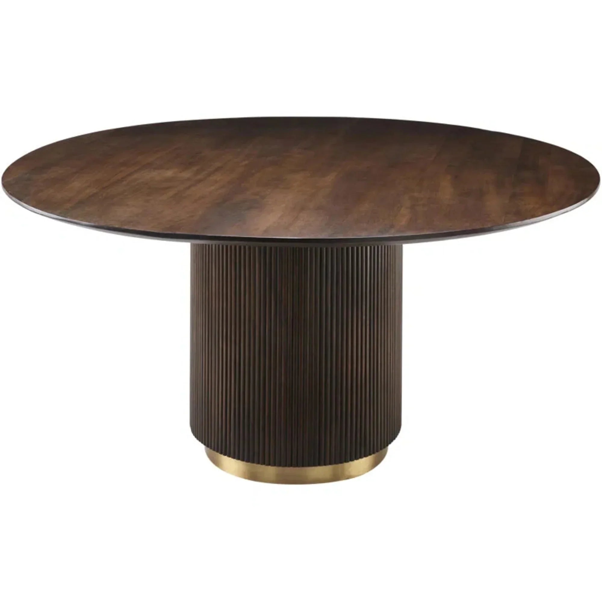 Table à manger ronde extensible en noyer couleur chocolat - avec plateau en noyer massif, en placage de noyer ou en chêne traité thermiquement - combine habilement