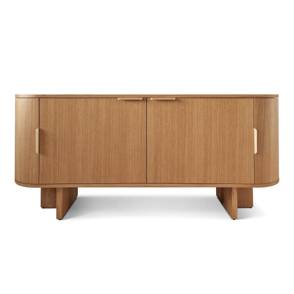Buffet bas - un buffet bas épuré - fabriqué en noyer massif ou en chêne avec des bords lisses et arrondis en placage de chêne ou entièrement en placage de chêne pour une