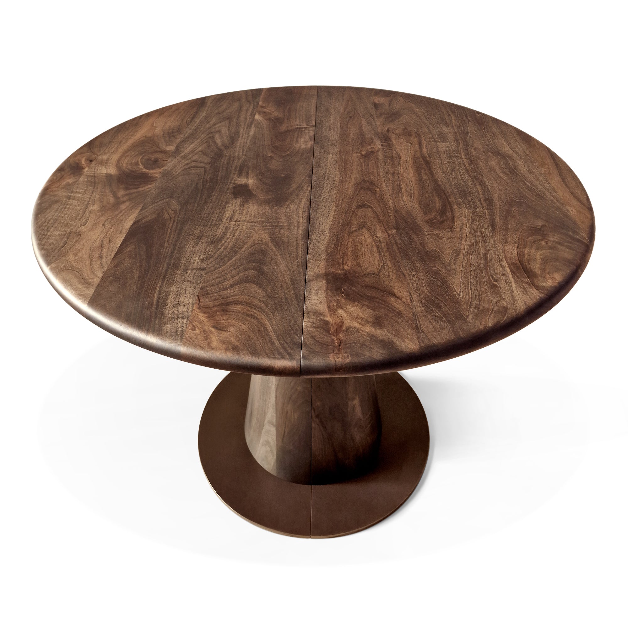 Table à manger ronde extensible en noyer – Découvrez notre table à manger ronde fabriquée à la main en chêne avec pieds en tube – un ajout superbe à toute maison – Fabriquée