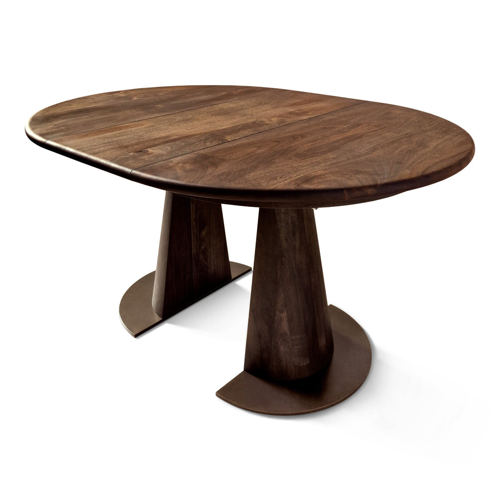 Table à manger ronde extensible en noyer – Découvrez notre table à manger ronde fabriquée à la main en chêne avec pieds en tube – un ajout superbe à toute maison – Fabriquée