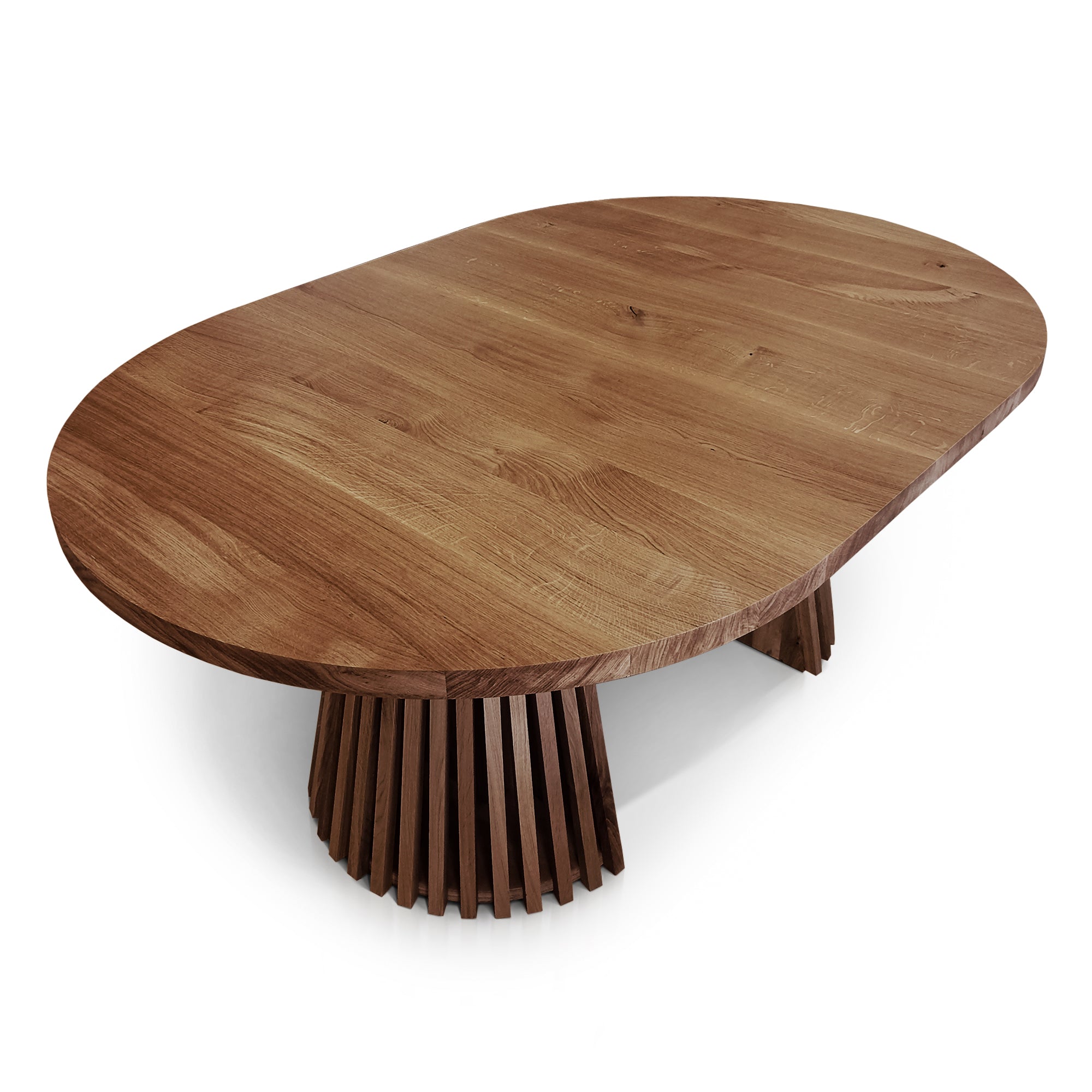 Table à manger ronde extensible en chêne chocolat - Découvrez notre table à manger ronde extensible fabriquée à la main en chêne chocolat avec pieds en tube - une