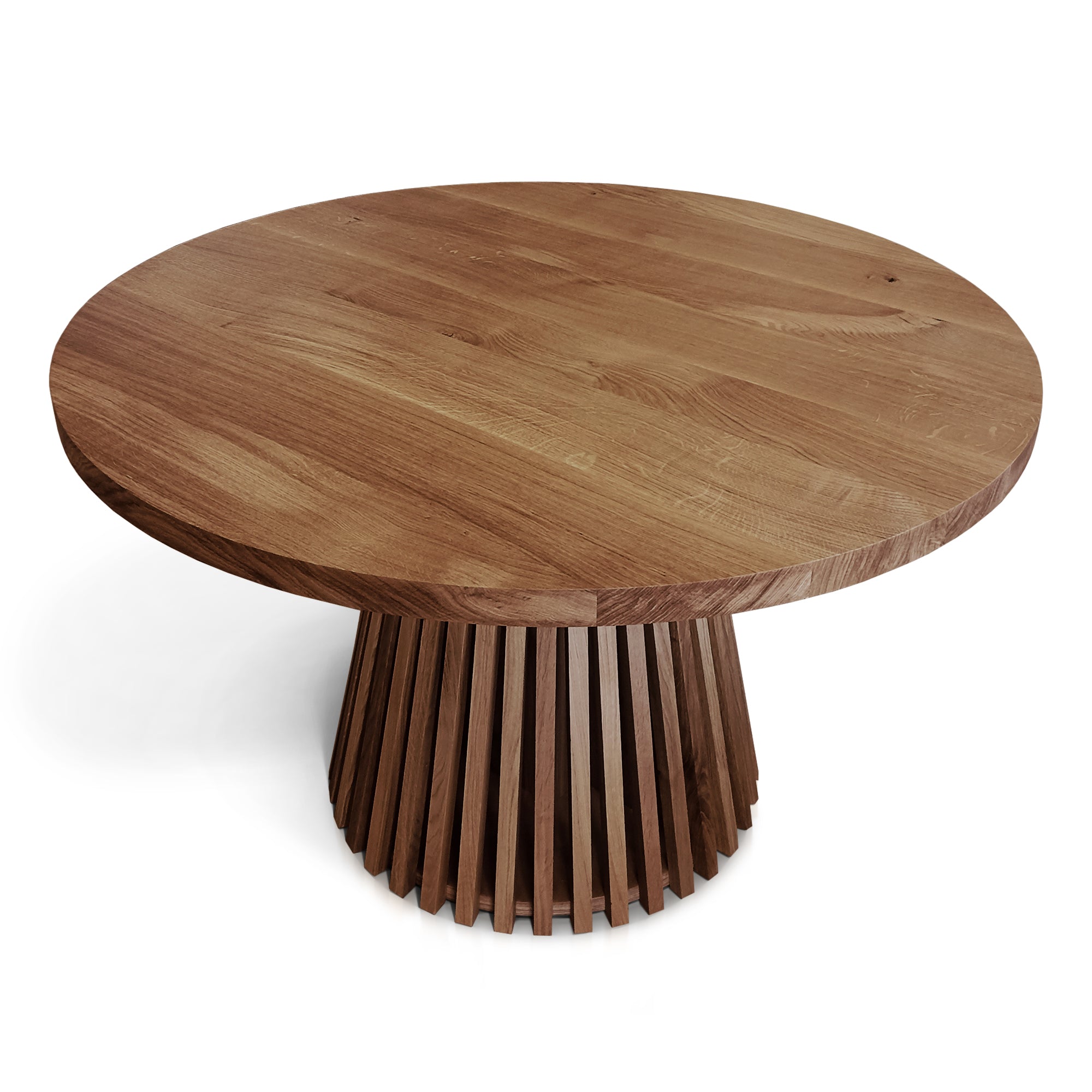 Table à manger ronde extensible en chêne chocolat - Découvrez notre table à manger ronde extensible fabriquée à la main en chêne chocolat avec pieds en tube - une