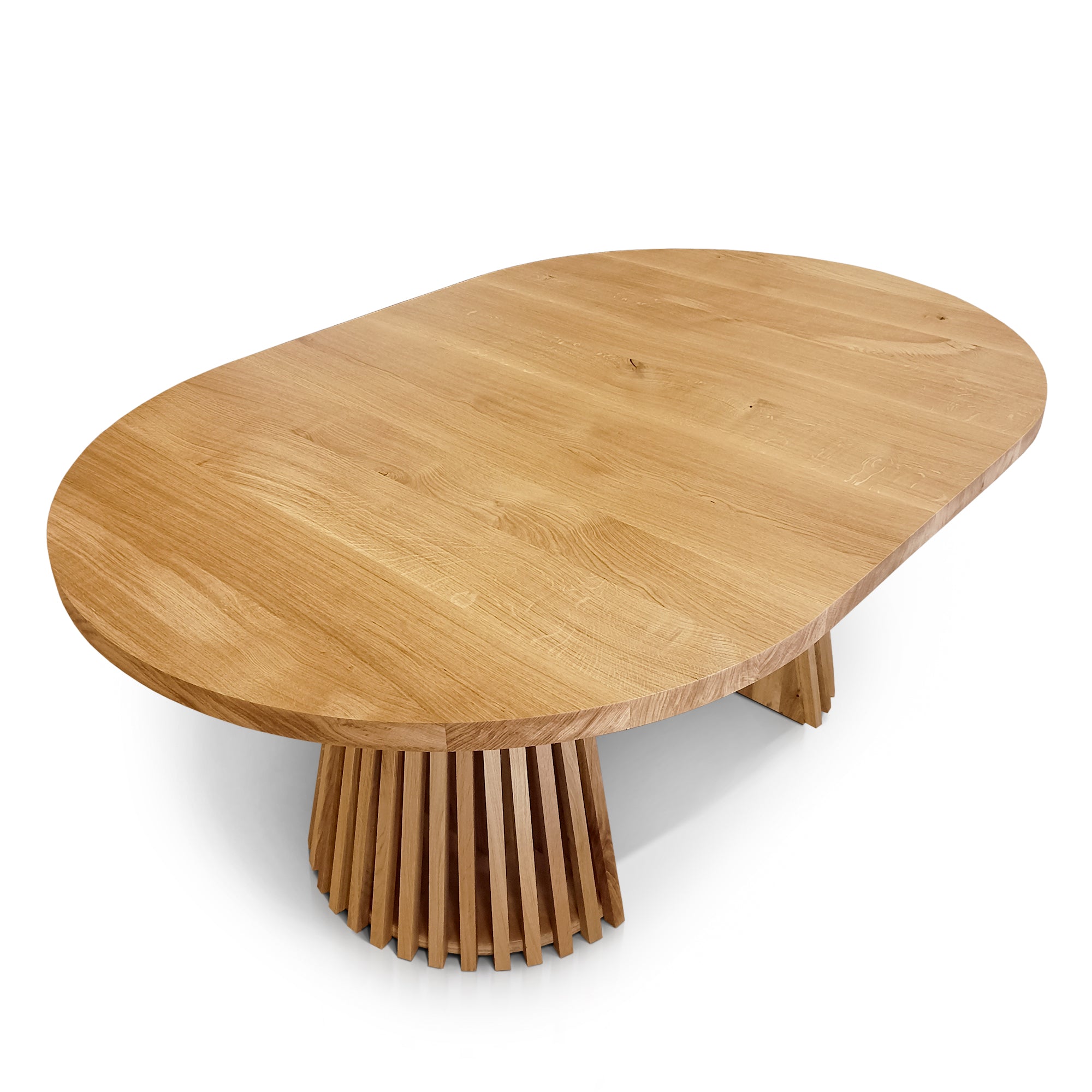 Table à manger ronde extensible en chêne - Découvrez notre table à manger ronde extensible en chêne fabriquée à la main avec des pieds en tubes - un ajout magnifique à toute maison