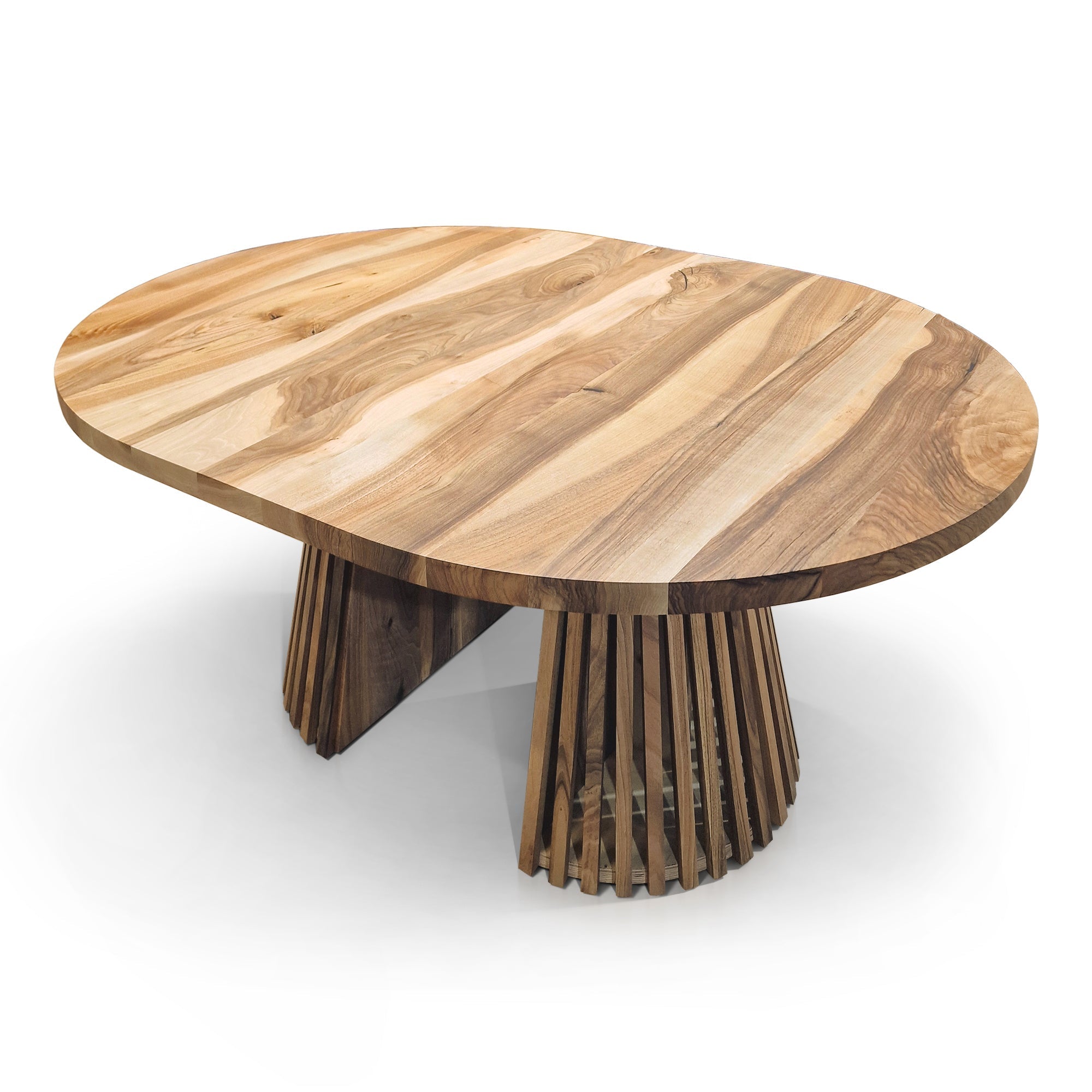 Table à manger ronde extensible en noyer – Découvrez notre table à manger ronde extensible en noyer fabriquée à la main avec pieds en tube – un ajout magnifique à toute