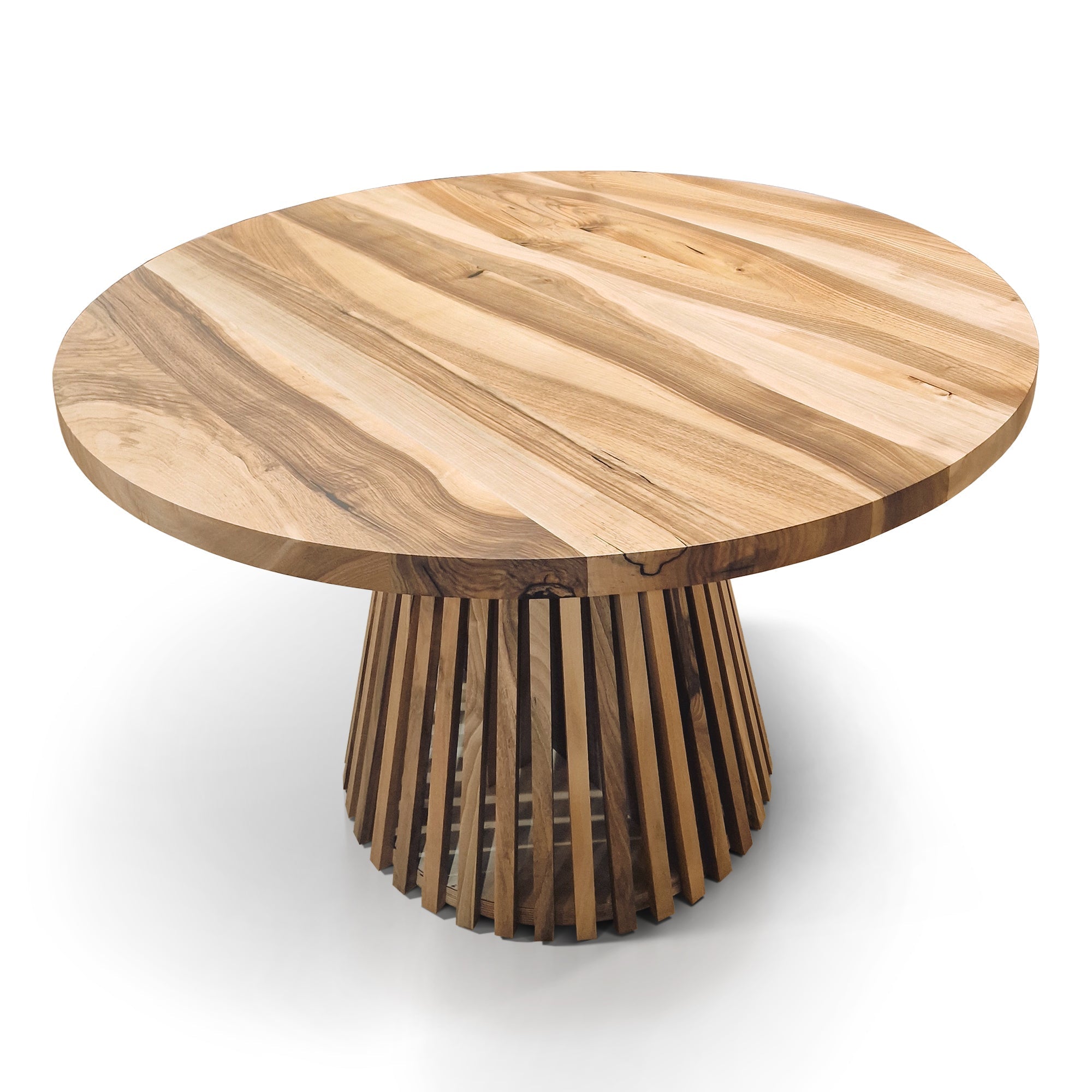 Table à manger ronde extensible en noyer – Découvrez notre table à manger ronde extensible en noyer fabriquée à la main avec pieds en tube – un ajout magnifique à toute