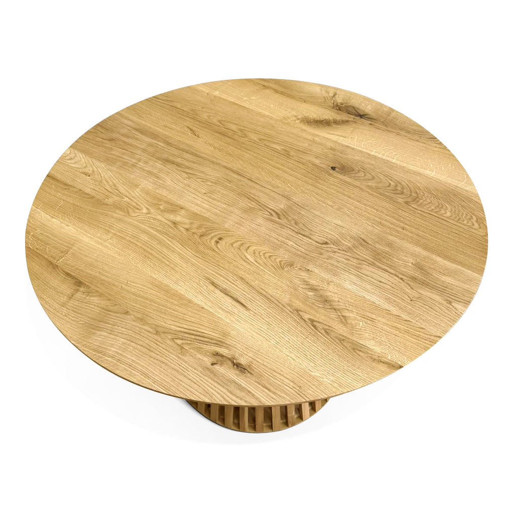Table de salle à manger ronde non extensible en chêne naturel 110 cm - Découvrez notre table à manger ronde extensible en chêne fabriquée à la main avec pieds tubulaires - une magnifique