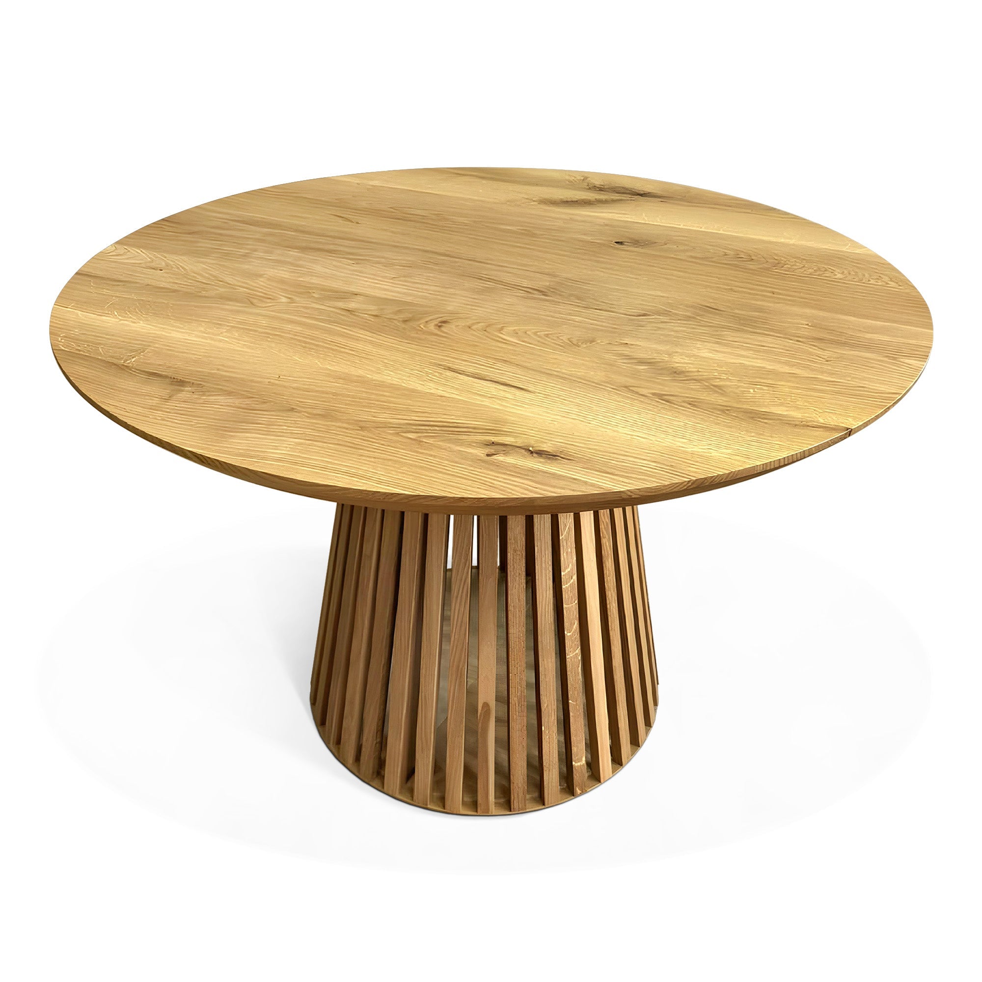 Table de salle à manger ronde non extensible en chêne naturel 110 cm - Découvrez notre table à manger ronde extensible en chêne fabriquée à la main avec pieds tubulaires - une magnifique