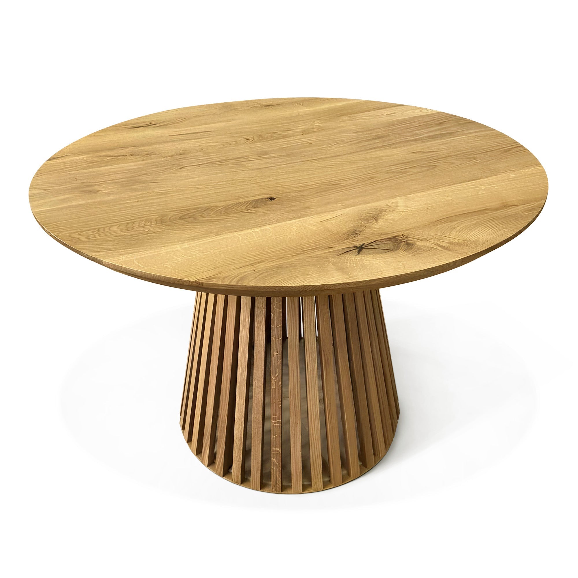 Table de salle à manger ronde non extensible en chêne naturel 110 cm - Découvrez notre table à manger ronde extensible en chêne fabriquée à la main avec pieds tubulaires - une magnifique