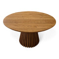 Table à Manger Ronde Extensible en Chêne Foncé - Découvrez notre table à manger ronde fabriquée à la main en chêne avec piètement en métal tubulaire - un ajout superbe à tout intérieur