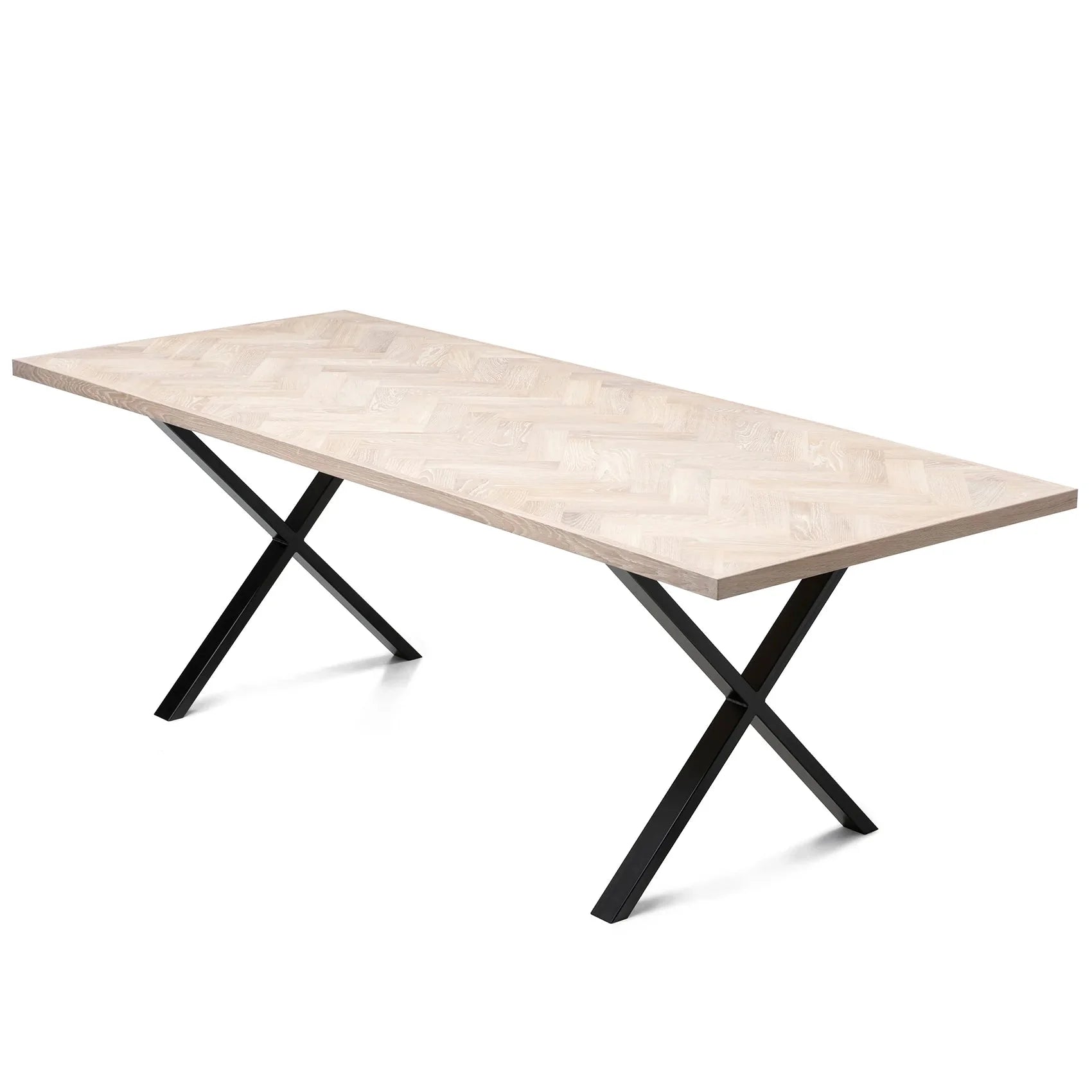 Table à manger extensible en chevrons de coton - Table à manger en chevrons composée de lattes de chêne massif de 15 mm assemblées avec des lattes de chêne de 20 mm sur du bouleau de 25 mm