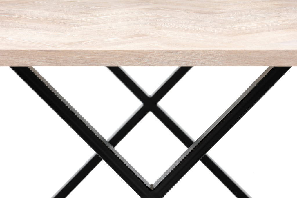Table à manger extensible en chevrons de coton - Table à manger en chevrons composée de lattes de chêne massif de 15 mm assemblées avec des lattes de chêne de 20 mm sur du bouleau de 25 mm