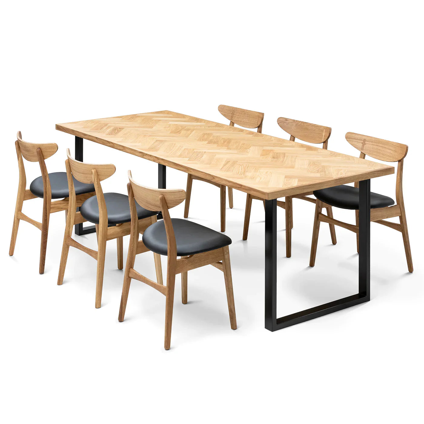 Table de salle à manger à chevrons extensible - Table à chevrons fabriquée à partir de douelles de chêne massif de 15 mm assemblées avec des lattes de chêne de 20 mm sur du contreplaqué de bouleau de 25 mm - Surface