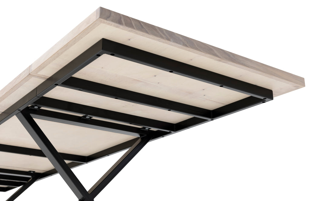 Table à manger extensible en chevrons de coton - Table à manger en chevrons composée de lattes de chêne massif de 15 mm assemblées avec des lattes de chêne de 20 mm sur du bouleau de 25 mm