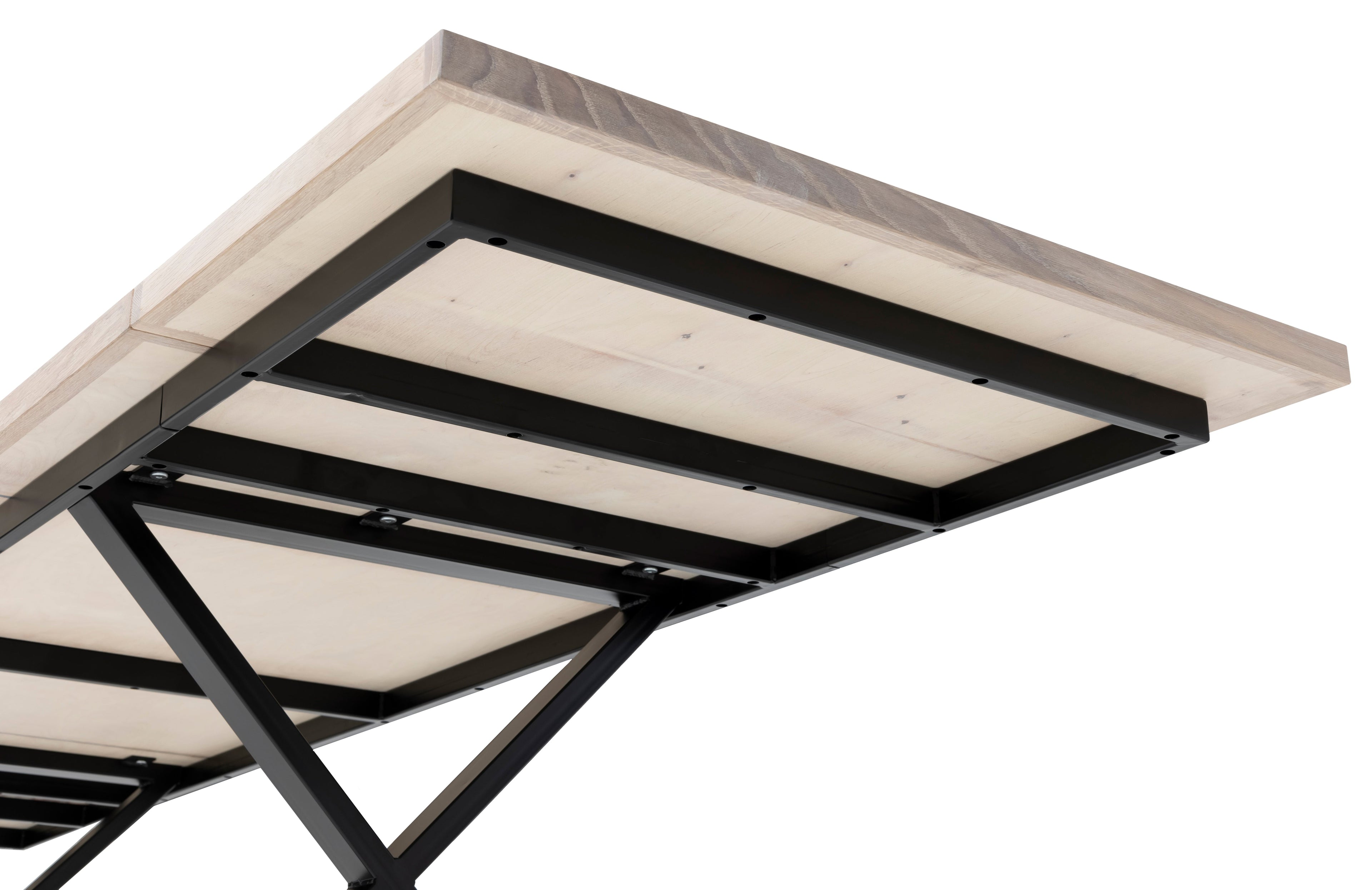 Table à manger extensible en chevrons de coton - Table à manger en chevrons composée de lattes de chêne massif de 15 mm assemblées avec des lattes de chêne de 20 mm sur du bouleau de 25 mm