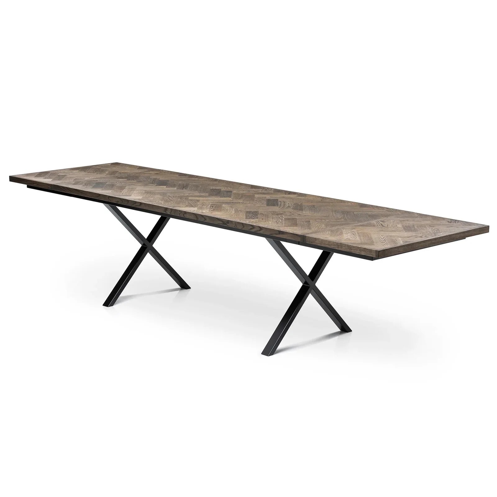 Table à manger extensible en chevrons couleur anthracite - Table à manger extensible en chevrons, fabriquée avec des lattes en bois massif de 15 mm assemblées avec des lattes en chêne de 20 mm sur
