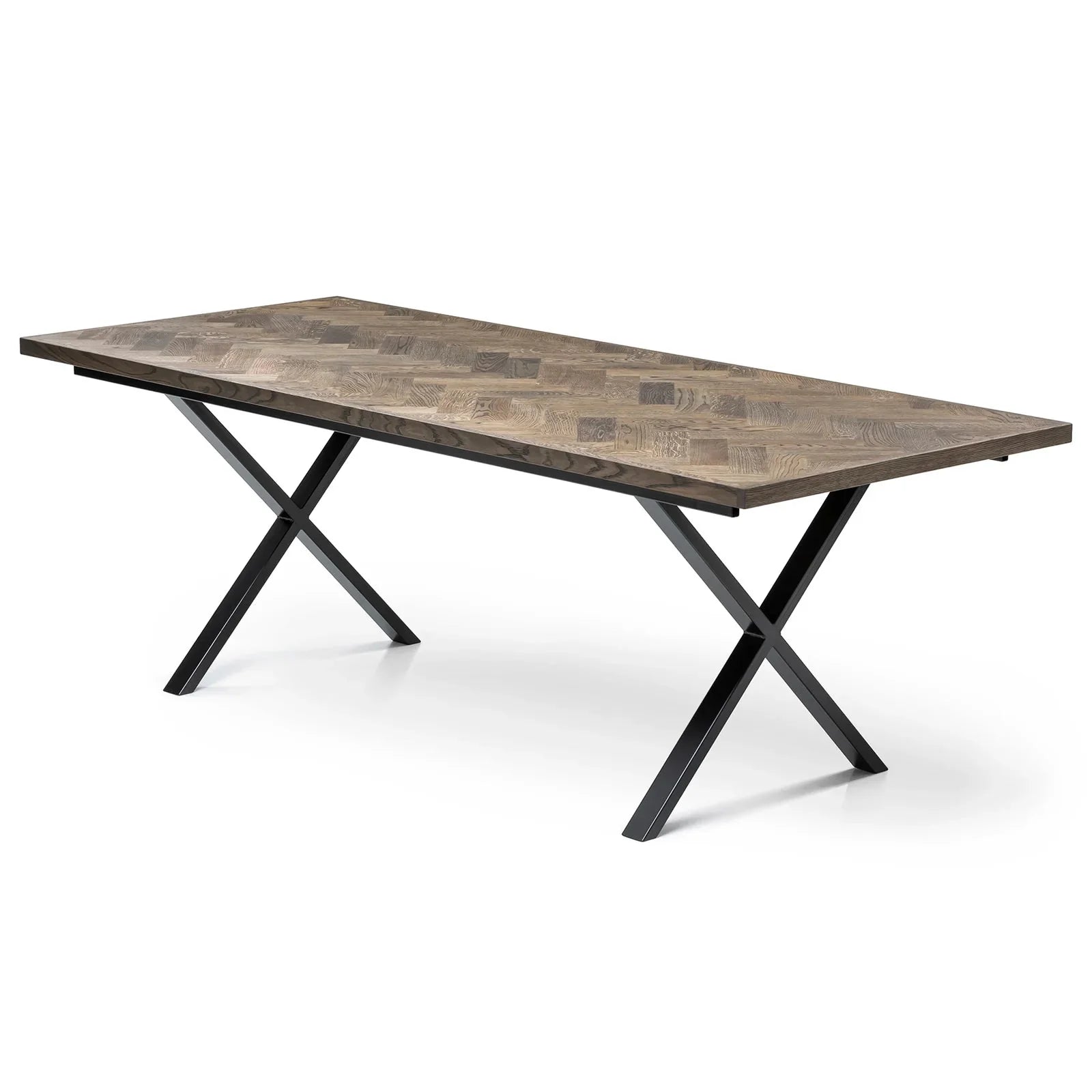 Table à manger extensible en chevrons couleur anthracite - Table à manger extensible en chevrons, fabriquée avec des lattes en bois massif de 15 mm assemblées avec des lattes en chêne de 20 mm sur