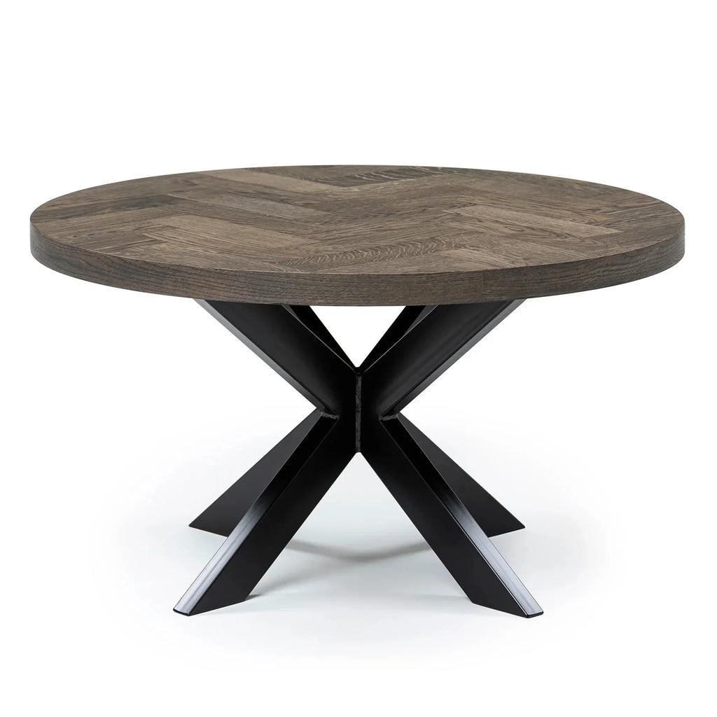 Table basse ronde à chevrons en chêne anthracite - Dimensions sur la photo : H45 x L60cm Table basse en chêne La hauteur standard de toutes les tables est de 45cm Pieds en métal