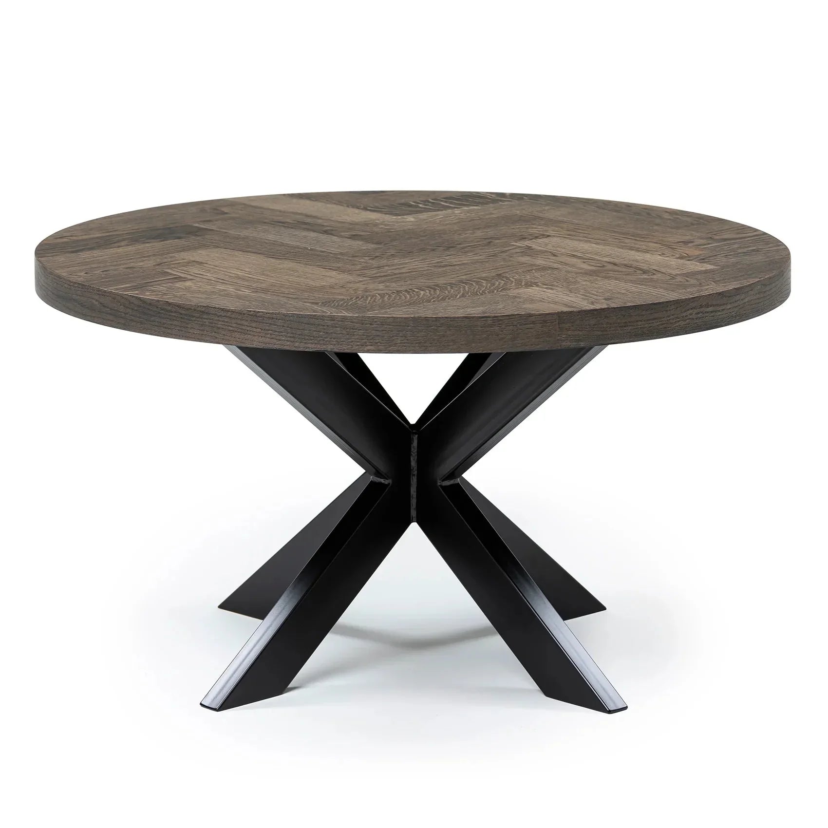 Table basse ronde à chevrons en chêne anthracite - Dimensions sur la photo : H45 x L60cm Table basse en chêne La hauteur standard de toutes les tables est de 45cm Pieds en métal