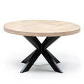 Table Basse Ronde à Chevrons en Chêne Coton - Dimensions sur la photo : H45 x L60cm Table basse ronde en chêne à chevrons La hauteur standard de toutes les tables est