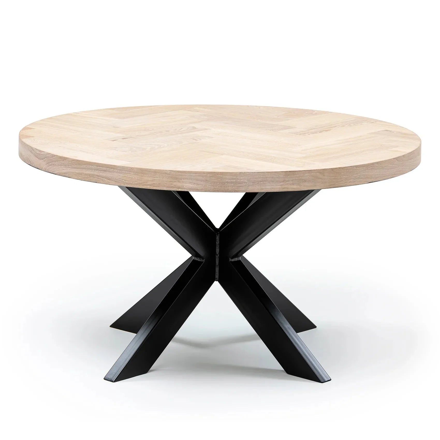 Table Basse Ronde à Chevrons en Chêne Coton - Dimensions sur la photo : H45 x L60cm Table basse ronde en chêne à chevrons La hauteur standard de toutes les tables est