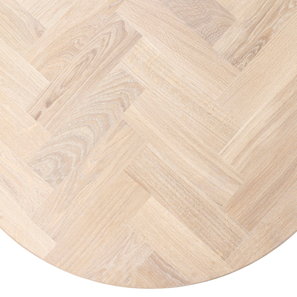 Table Basse Ronde à Chevrons en Chêne Coton - Dimensions sur la photo : H45 x L60cm Table basse ronde en chêne à chevrons La hauteur standard de toutes les tables est