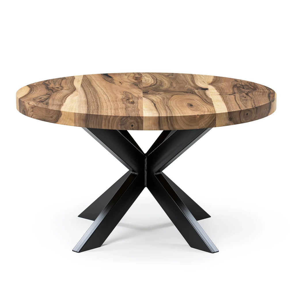 Table basse ronde en noyer - Dimensions sur la photo : H45 x L60cm Table basse ronde en noyer massif La hauteur standard de toutes les tables est de 45cm Pieds métalliques peuvent