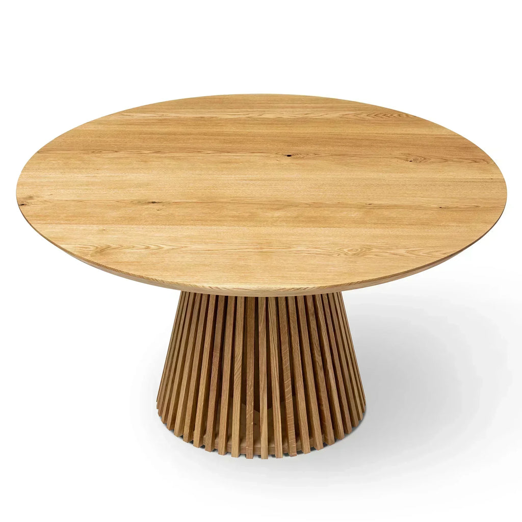 Table à manger ronde extensible en chêne - Découvrez notre table à manger ronde extensible en chêne fabriquée à la main avec des pieds en tubes - un ajout magnifique à toute maison