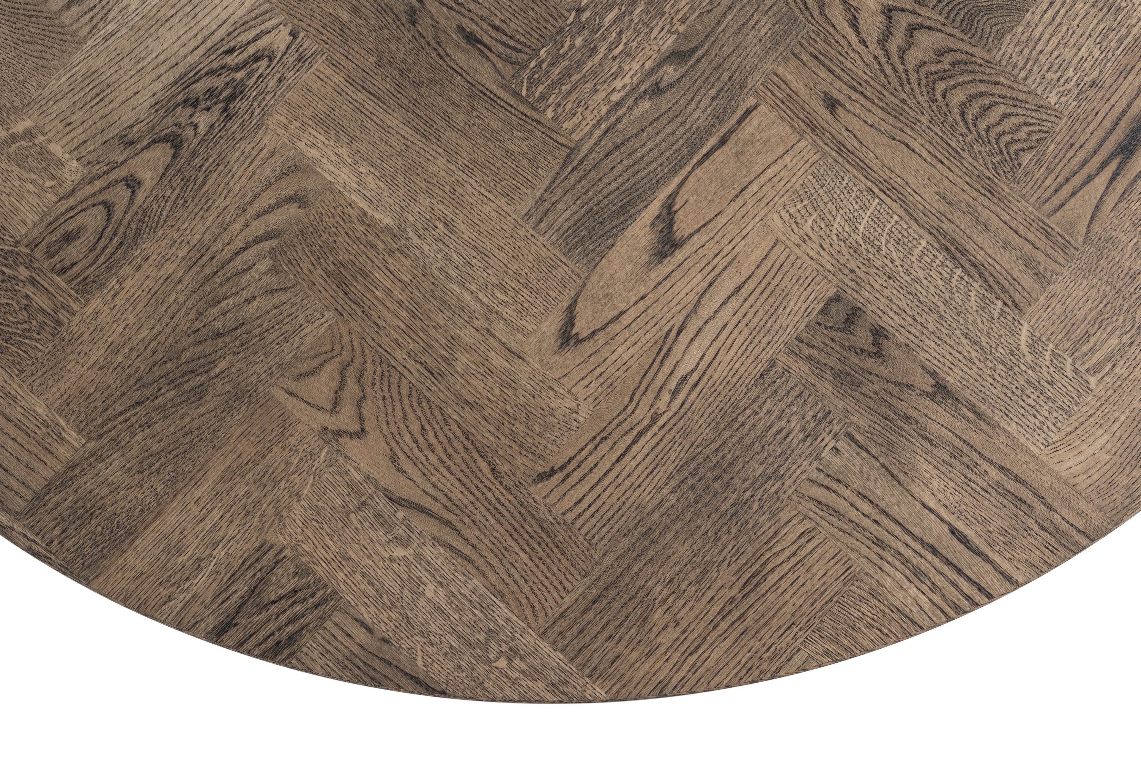 Table à manger ronde extensible à chevrons en chêne foncé - Découvrez notre table à manger ronde extensible à chevrons en chêne foncé – un ajout magnifique