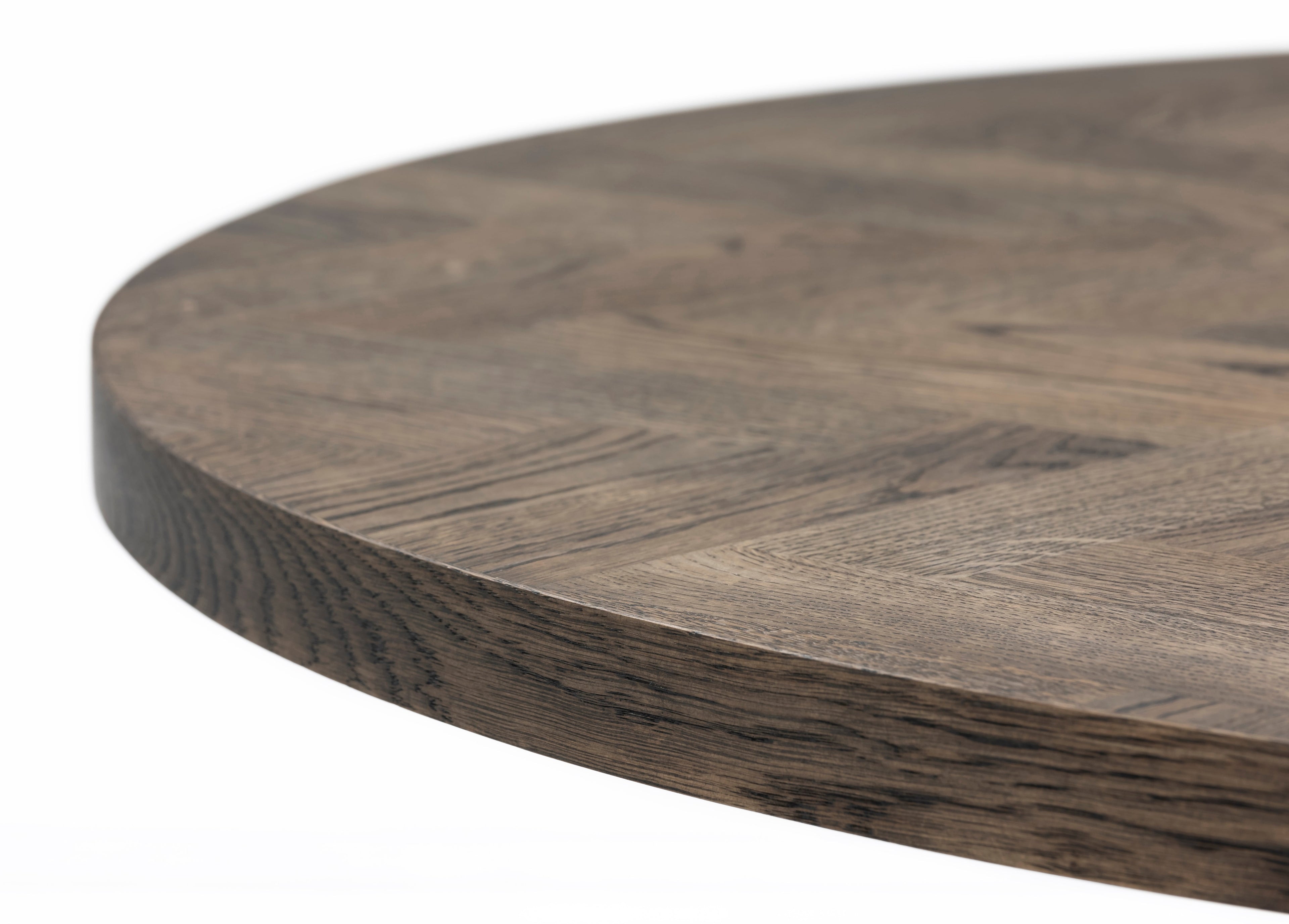 Table à manger ronde extensible à chevrons en chêne foncé - Découvrez notre table à manger ronde extensible à chevrons en chêne foncé – un ajout magnifique