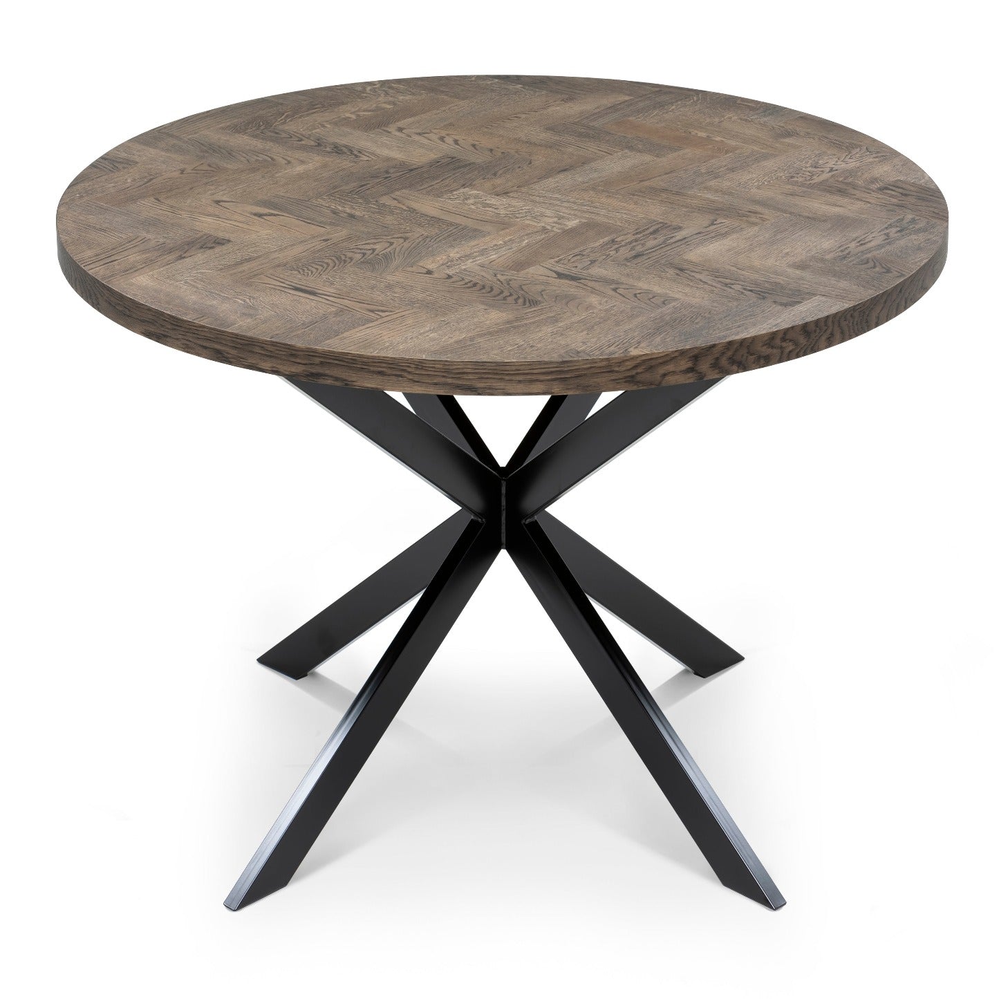 Table à manger ronde extensible à chevrons en chêne foncé - Découvrez notre table à manger ronde extensible à chevrons en chêne foncé – un ajout magnifique
