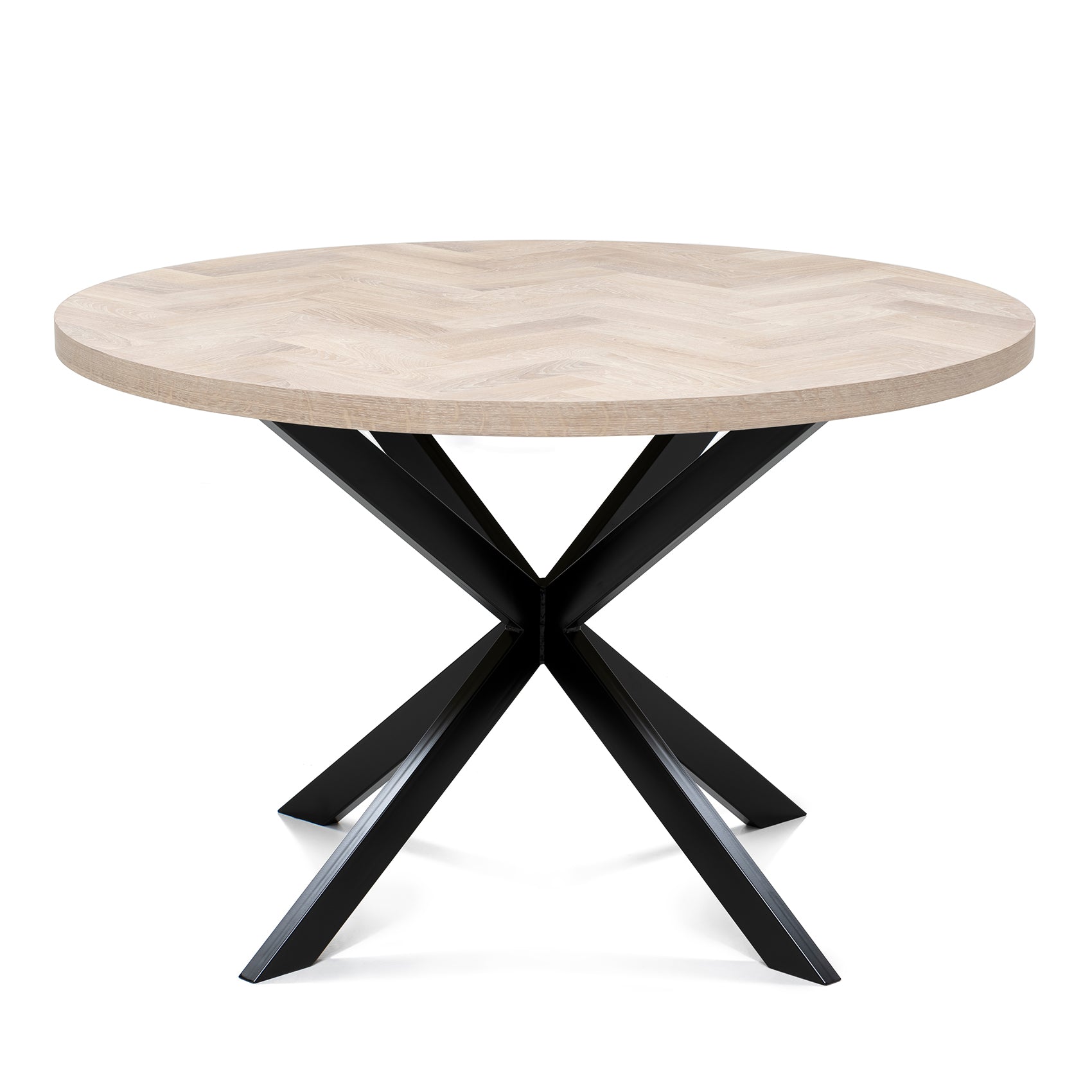 Table à manger ronde à chevrons extensible en chêne Cotton - Découvrez notre table à manger ronde à chevrons extensible en chêne Cotton, fabriquée à la main - un